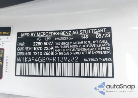 2023 Mercedes-Benz C 300 Sedan from USA, damaged, VIN W1KAF4GB9PR139282